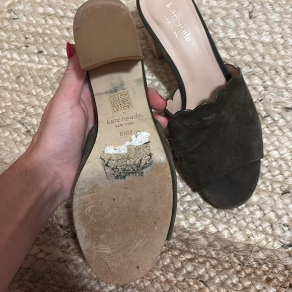Kate Spade Olive Suede Mules with Wooden Heel - Picture 2 of 4